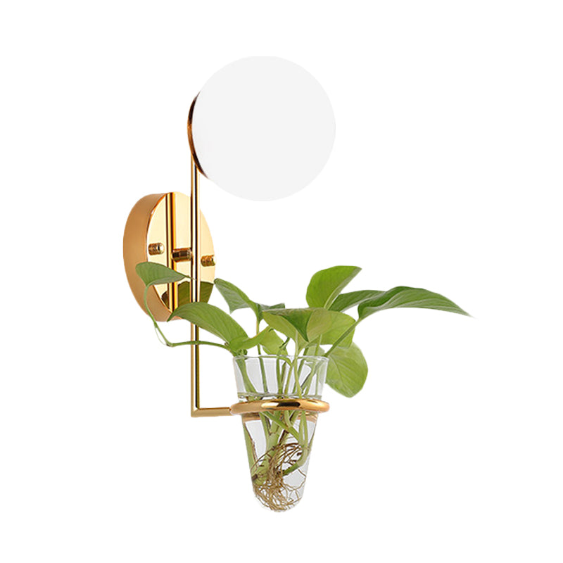 BowLift | 1 Bulb Wall Lamp Industrial Global Cream/Smoke Grey Glass Wall Light in Black/Gold with Clear Glass Plant Cup