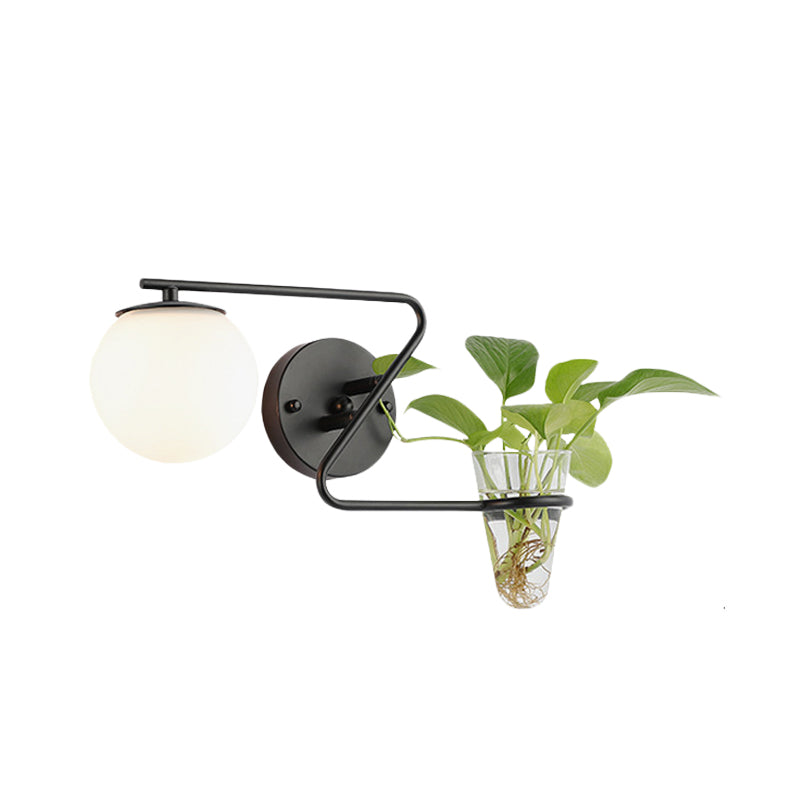BowLift | Global Bedroom Wall Light Industrial Cream/Smoke Grey Glass 1 Head Black/Gold Wall Lamp with Clear Glass Plant Holder