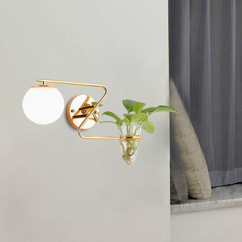 BowLift | Global Bedroom Wall Light Industrial Cream/Smoke Grey Glass 1 Head Black/Gold Wall Lamp with Clear Glass Plant Holder