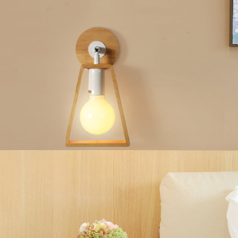 BowLift | Exposed bulb swivel wall lamp Simple wood 1 head bedside wall light ideas with trapezoidal frame