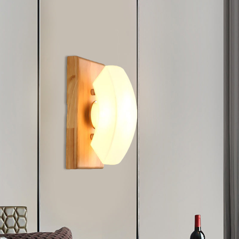 BowLift | Frosted White Glass Cute Arch Sconce Nordic Single-Blue Wall Light with Wood Backplate