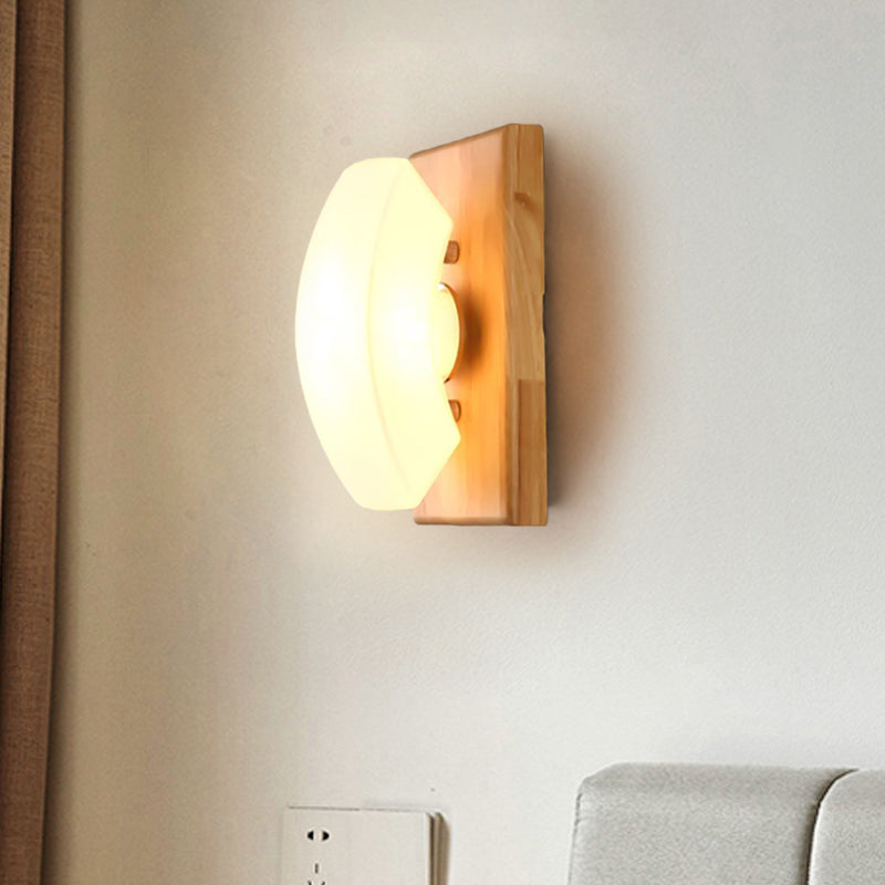 BowLift | Frosted White Glass Cute Arch Sconce Nordic Single-Blue Wall Light with Wood Backplate