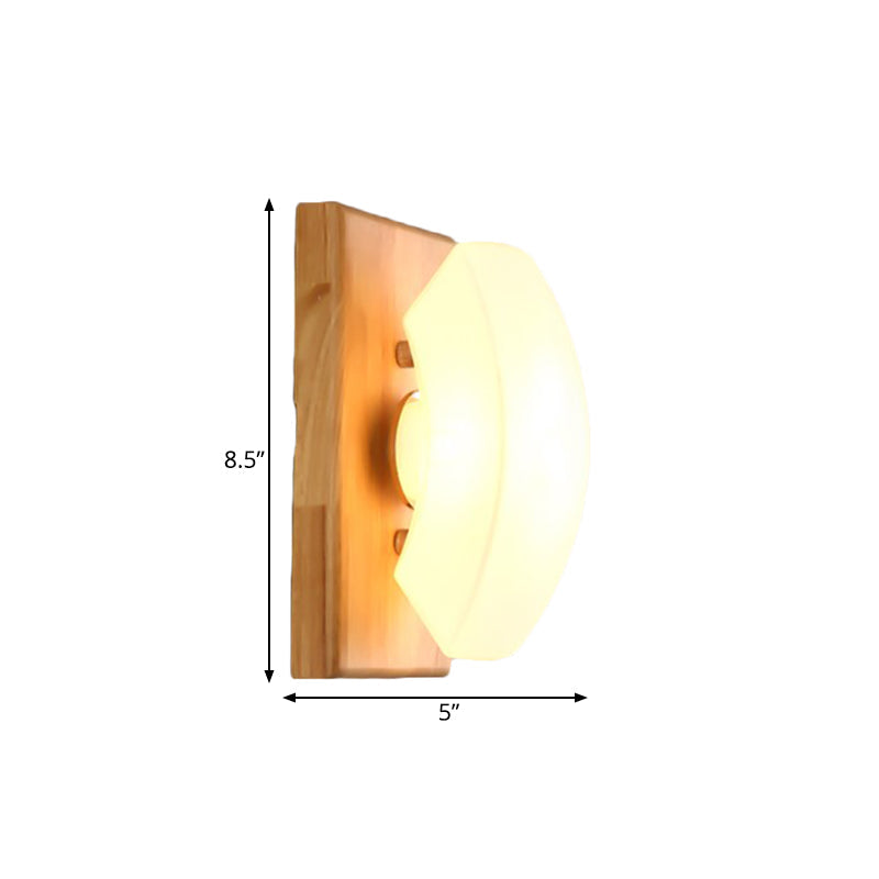 BowLift | Frosted White Glass Cute Arch Sconce Nordic Single-Blue Wall Light with Wood Backplate