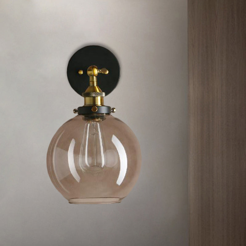 BowLift | 1 Light gray glass wall lamp Light industrial black/bridge/copper globe living room lighting fixture