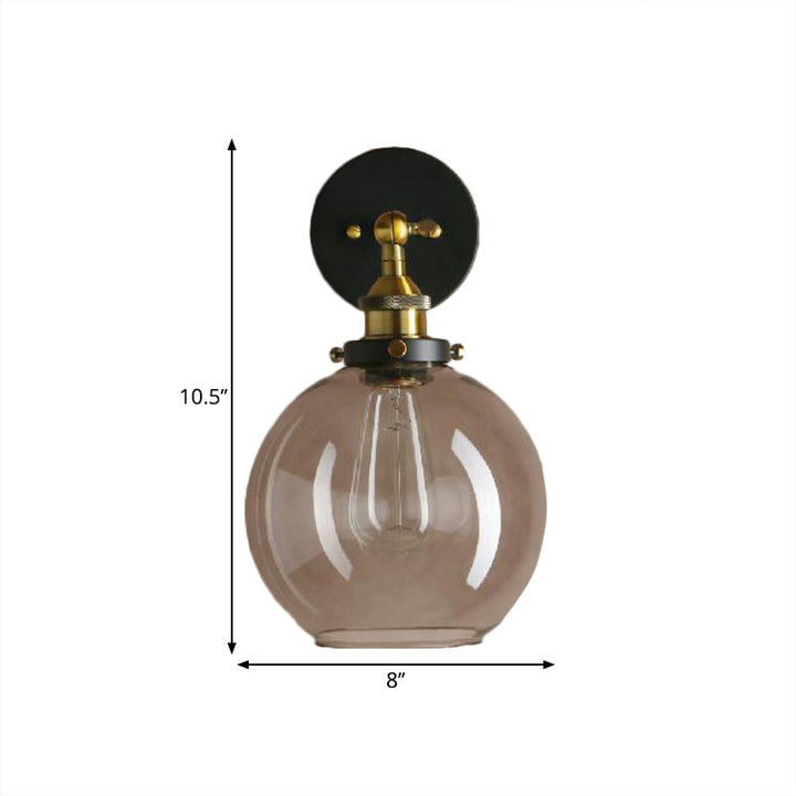 BowLift | 1 Light gray glass wall lamp Light industrial black/bridge/copper globe living room lighting fixture