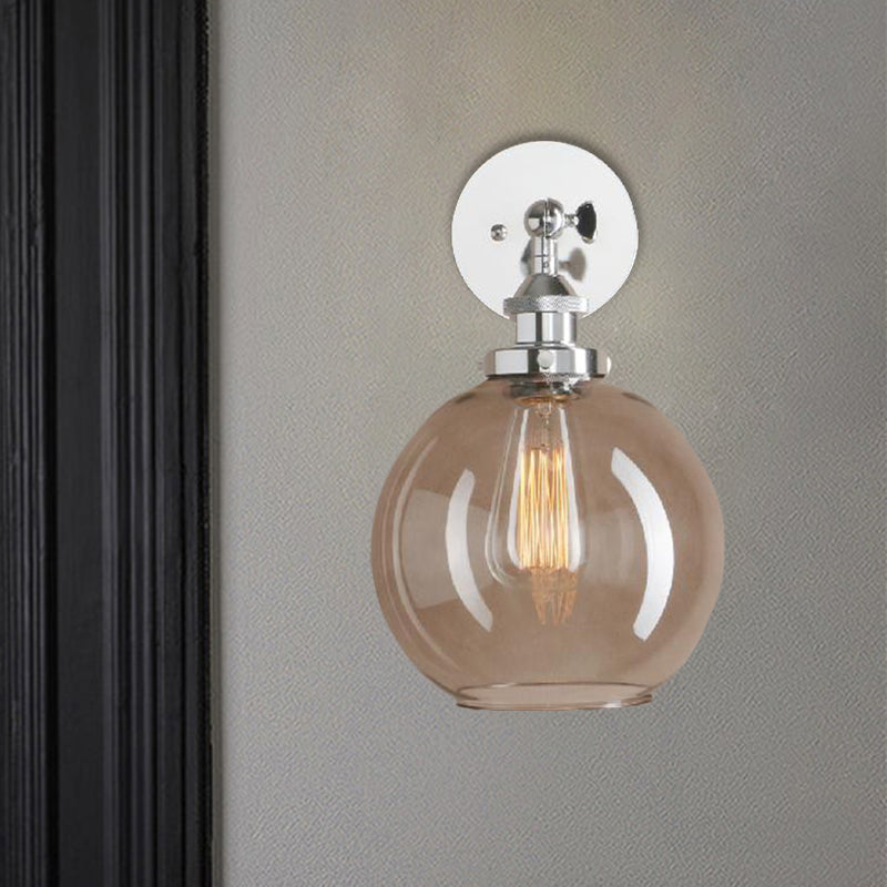 BowLift | 1 Light gray glass wall lamp Light industrial black/bridge/copper globe living room lighting fixture