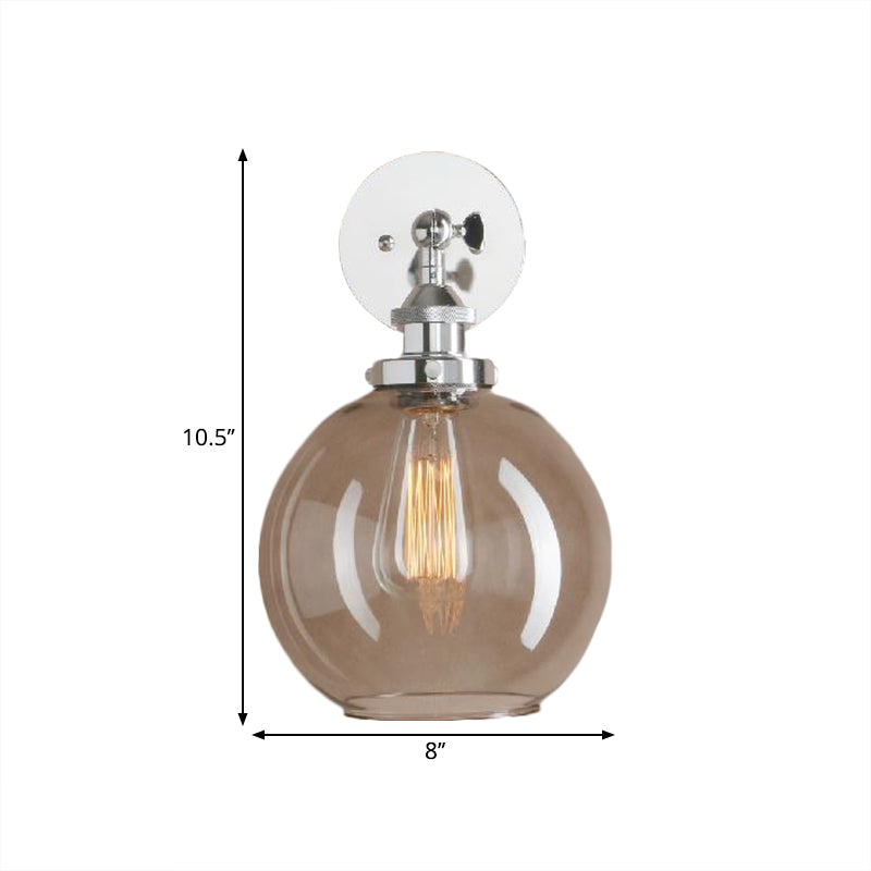 BowLift | 1 Light gray glass wall lamp Light industrial black/bridge/copper globe living room lighting fixture