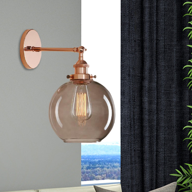 BowLift | 1 Light gray glass wall lamp Light industrial black/bridge/copper globe living room lighting fixture