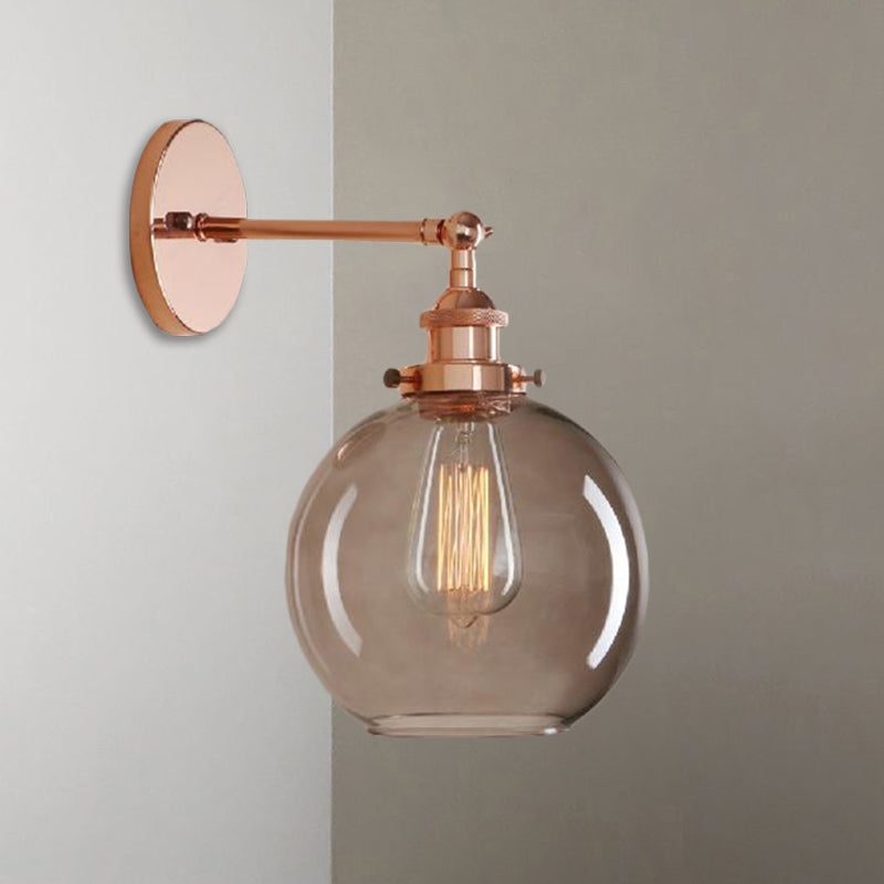 BowLift | 1 Light gray glass wall lamp Light industrial black/bridge/copper globe living room lighting fixture