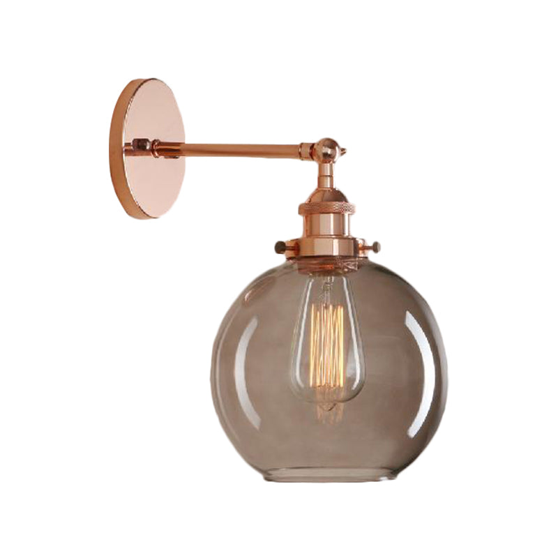 BowLift | 1 Light gray glass wall lamp Light industrial black/bridge/copper globe living room lighting fixture