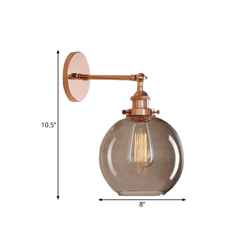 BowLift | 1 Light gray glass wall lamp Light industrial black/bridge/copper globe living room lighting fixture
