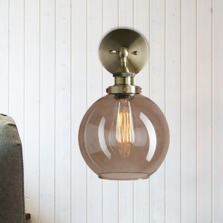 BowLift | 1 Light gray glass wall lamp Light industrial black/bridge/copper globe living room lighting fixture