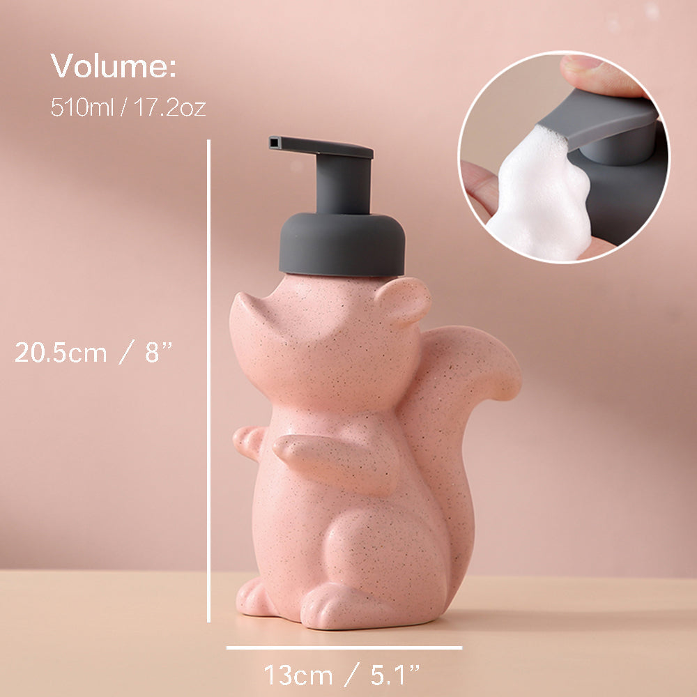 BowLift | Ceramic Soap Dispenser, Squirrel Foam Pump Bathroom Bottle, Animal Design, Refillable Reusable Lotion Pump for Bathroom Kitchen, 510ml/17.2oz