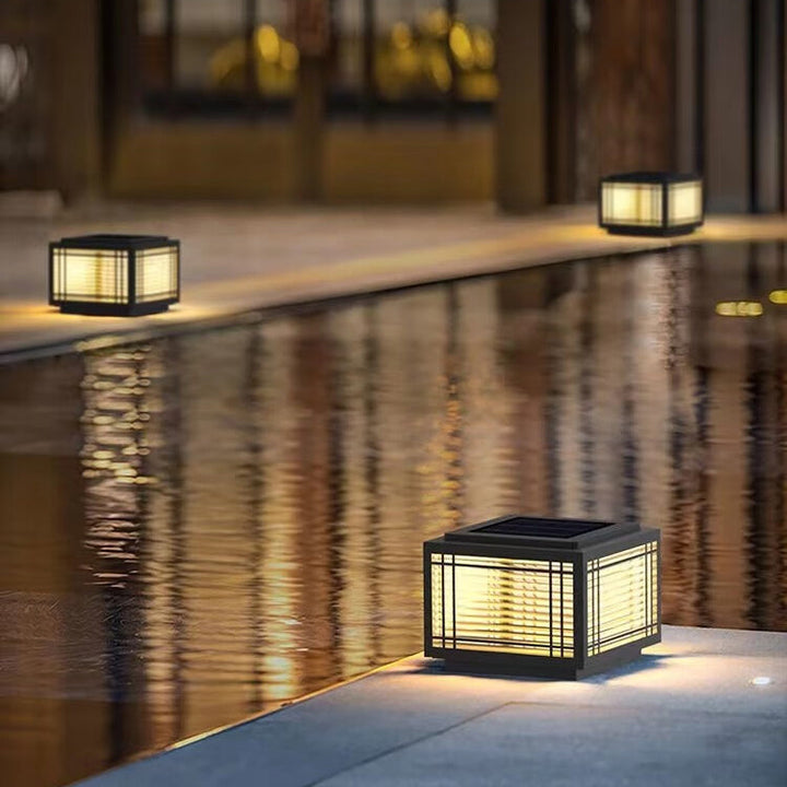 Traditional Chinese Square Aluminum Glass 1-Light Post Head Light For Garden | Bowlift