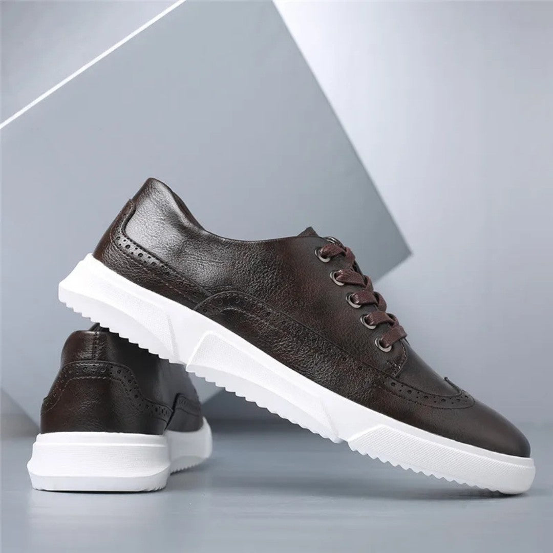 Leather Brogue Sneakers with Rubber Sole
