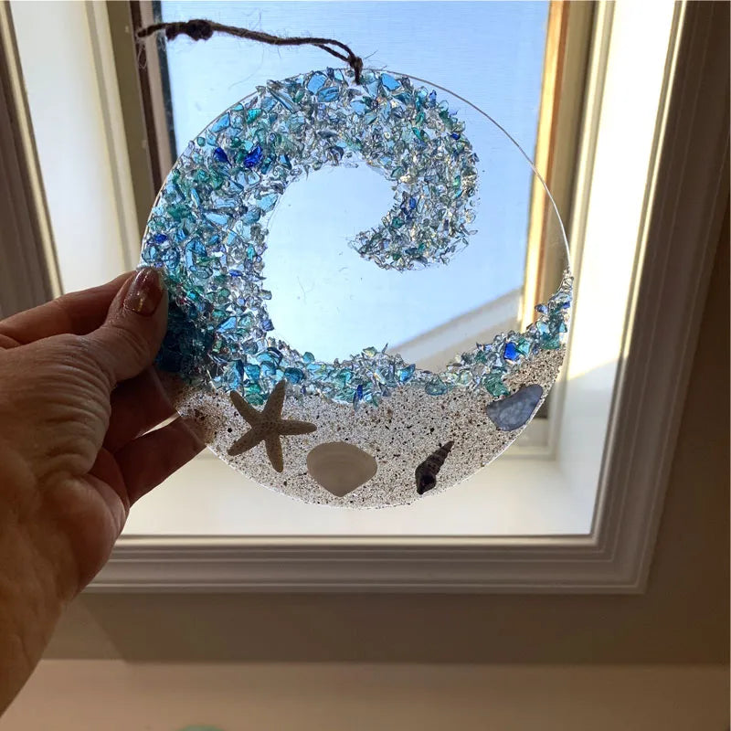 BowLift | Sea glass sun catcher - Ocean breaking wave beach ornament