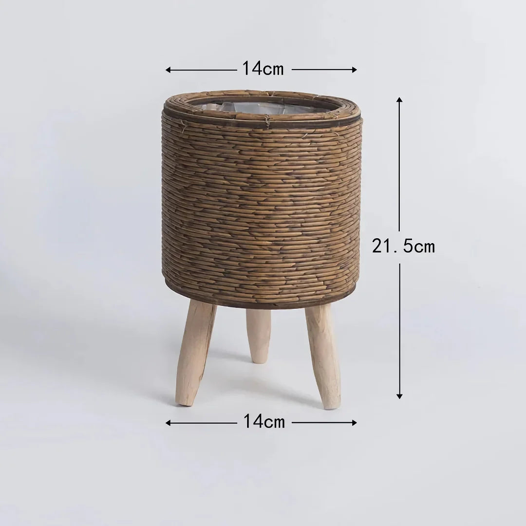 BowLift | Vintage Imitation Rattan Flower Stand with Wooden Legs