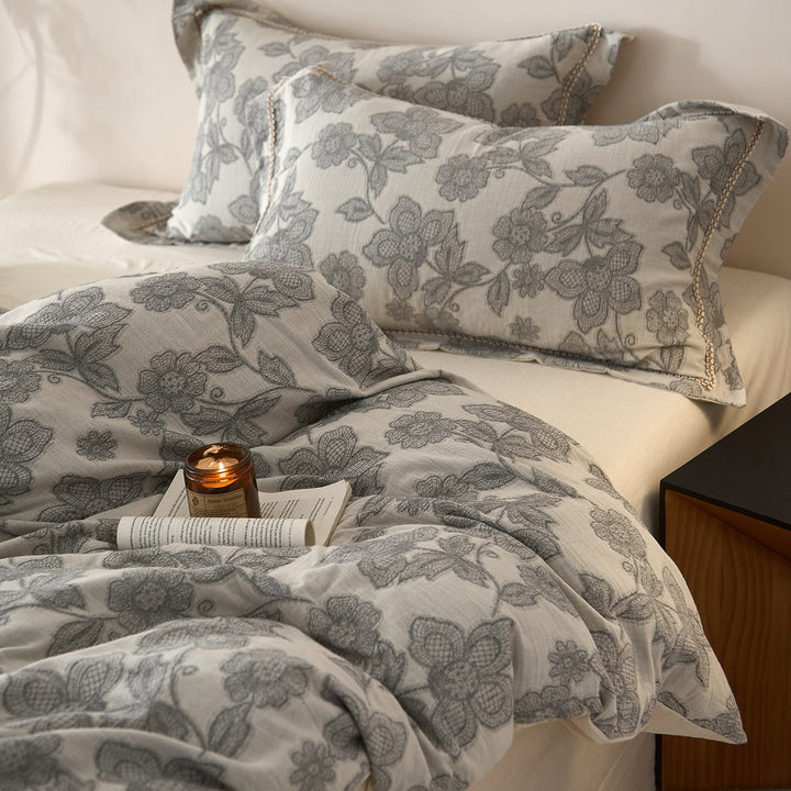 Cotton-linen bedding, 4-piece, floral pattern