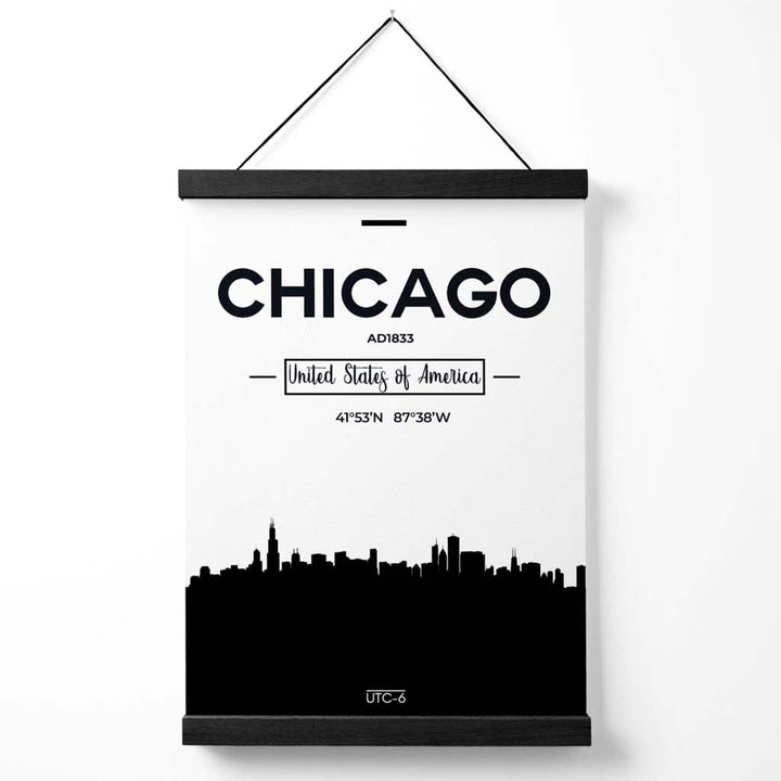 Chicago Black and White City Skyline Poster with Hanger | Bowlift