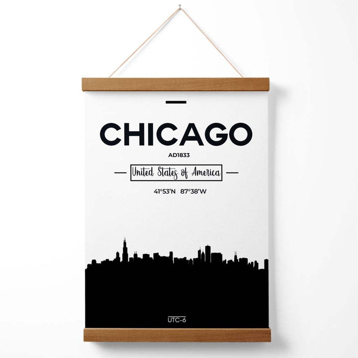 Chicago Black and White City Skyline Poster with Hanger | Bowlift