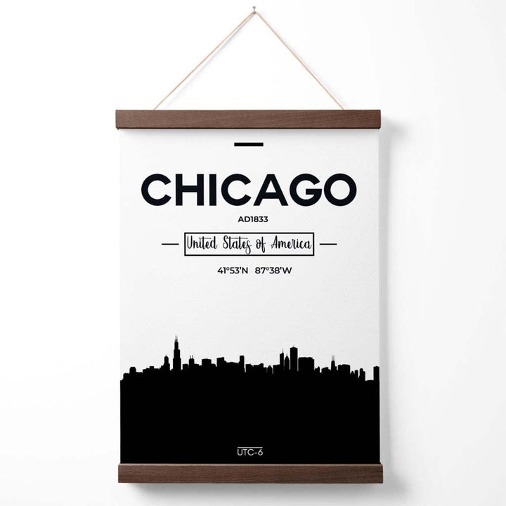 Chicago Black and White City Skyline Poster with Hanger | Bowlift