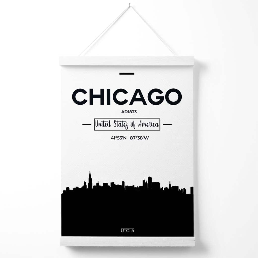 Chicago Black and White City Skyline Poster with Hanger | Bowlift