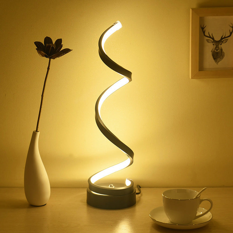 BowLift | Spiral Ribbon Metal Table Lamp Simplicity Black/White/Gold LED Work Lighting with Round Base in Warm/White Light