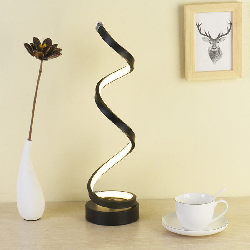 BowLift | Spiral Ribbon Metal Table Lamp Simplicity Black/White/Gold LED Work Lighting with Round Base in Warm/White Light