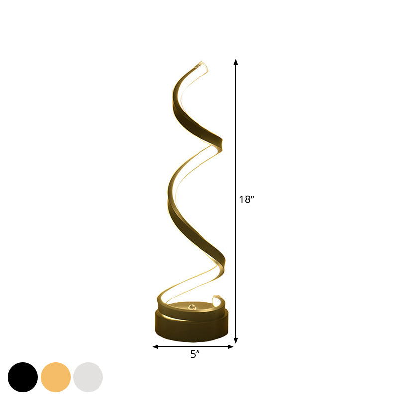 BowLift | Spiral Ribbon Metal Table Lamp Simplicity Black/White/Gold LED Work Lighting with Round Base in Warm/White Light