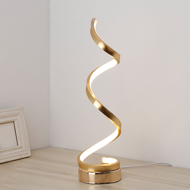 BowLift | Spiral Ribbon Metal Table Lamp Simplicity Black/White/Gold LED Work Lighting with Round Base in Warm/White Light