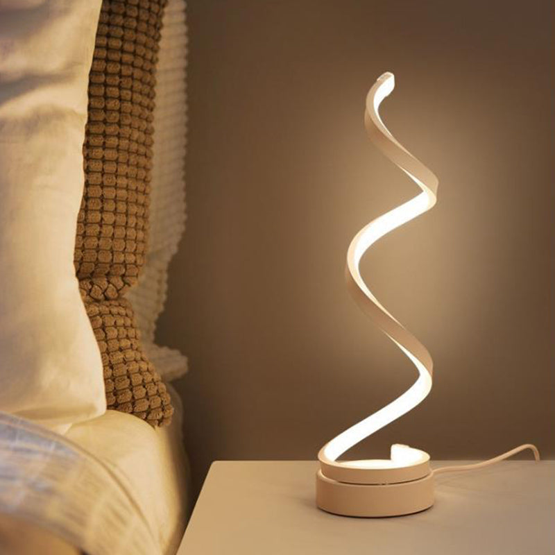 BowLift | Spiral Ribbon Metal Table Lamp Simplicity Black/White/Gold LED Work Lighting with Round Base in Warm/White Light