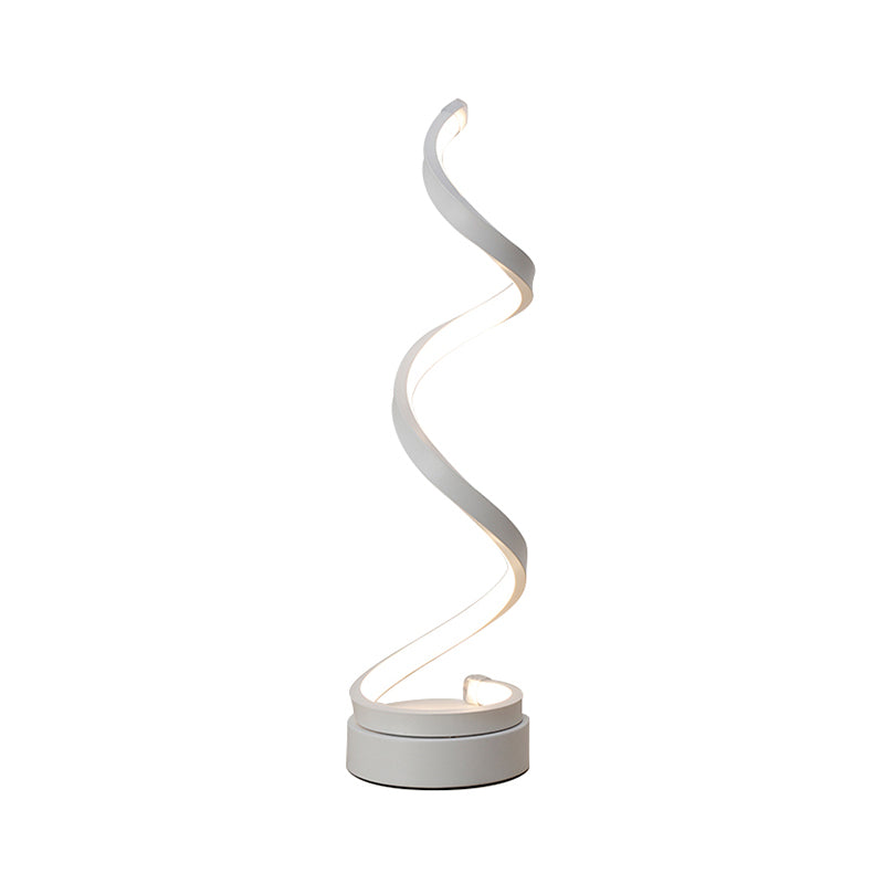 BowLift | Spiral Ribbon Metal Table Lamp Simplicity Black/White/Gold LED Work Lighting with Round Base in Warm/White Light