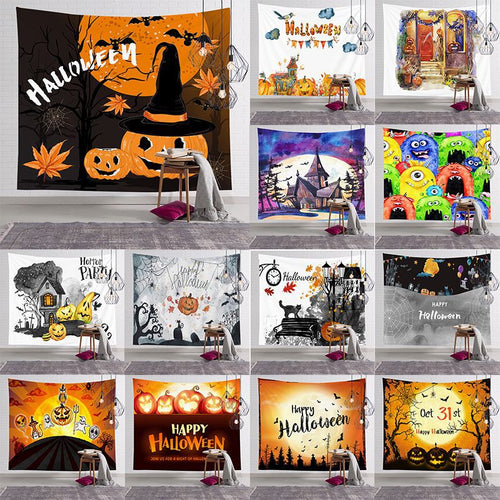 Halloween Decorative Wall Tapestry with Pumpkin Jack-O'-Lantern Print