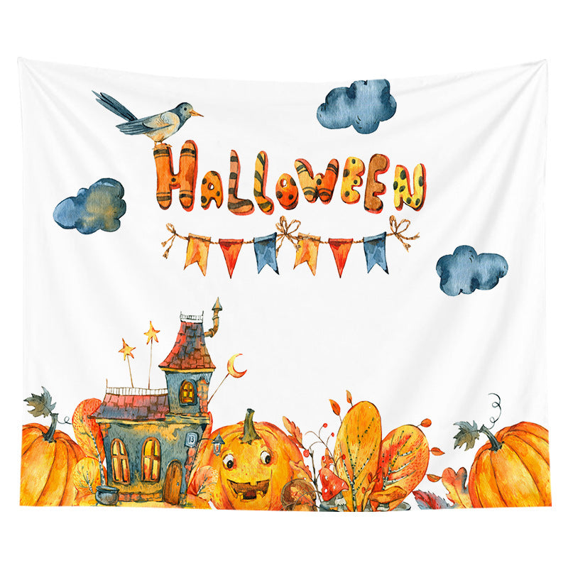 Halloween Decorative Wall Tapestry with Pumpkin Jack-O'-Lantern Print