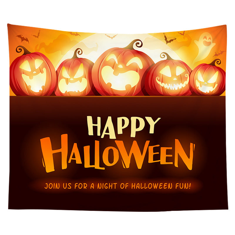 Halloween Decorative Wall Tapestry with Pumpkin Jack-O'-Lantern Print
