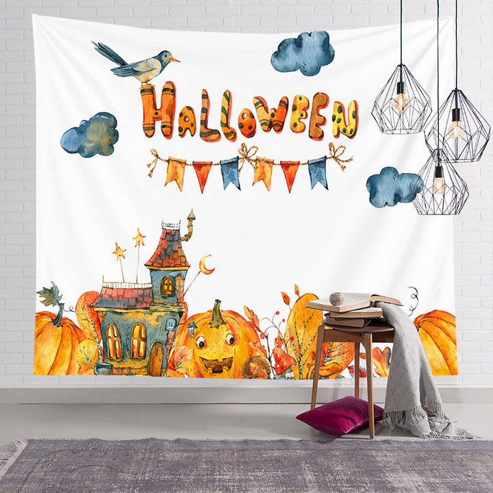 Halloween Decorative Wall Tapestry with Pumpkin Jack-O'-Lantern Print