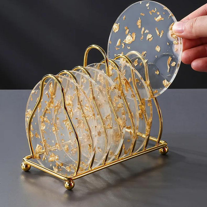 BowLift | 6pcs Acrylic Gold Foil Coaster Set with Holder
