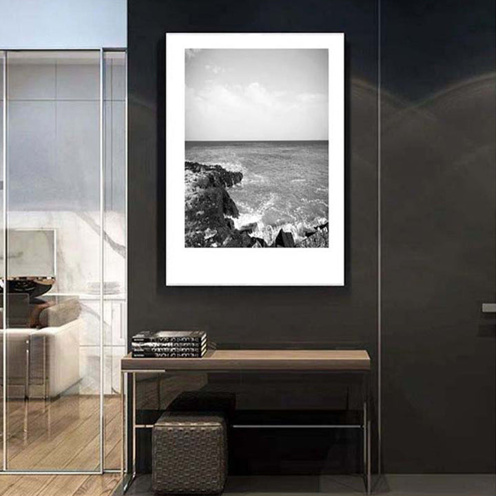 BowLift | Tropical Rocky Bay Seascape Canvas Print Dark Color Texture Wall Art for the Living Room
