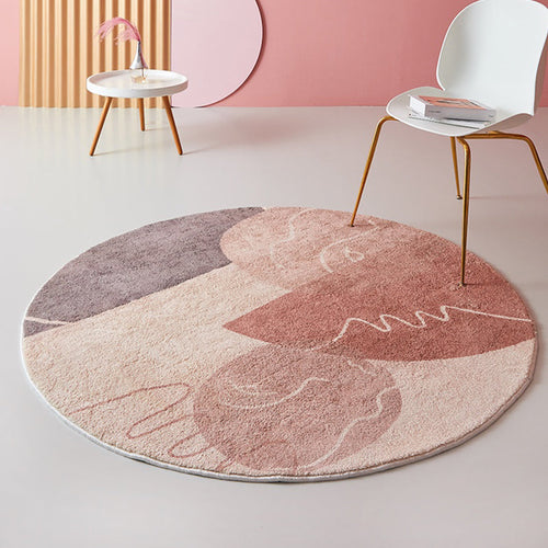 BowLift | Modernist Abstract Carpet Pink Polyester Carpet Non-Slip Pet Friendly Washable Area Rug for Living Room
