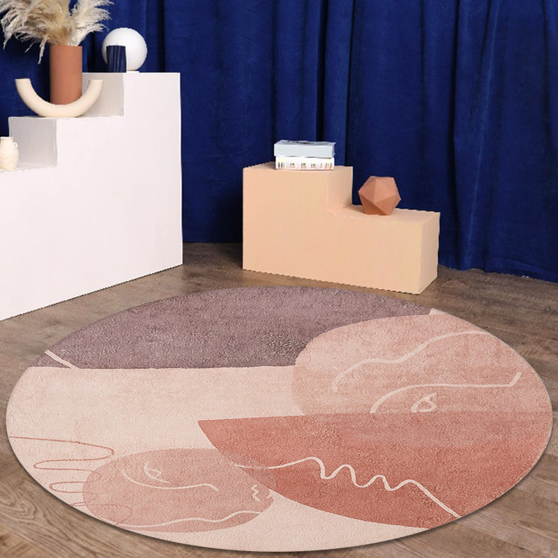 BowLift | Modernist Abstract Carpet Pink Polyester Carpet Non-Slip Pet Friendly Washable Area Rug for Living Room