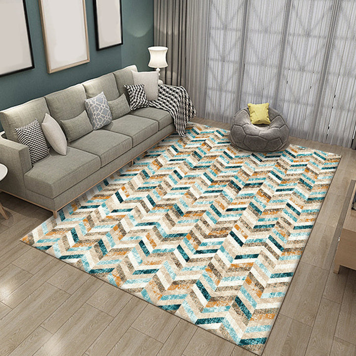 Multicolored geometric patterned rug Polyester rug Pet-friendly Washable Non-slip rug for the living room | Bowlift
