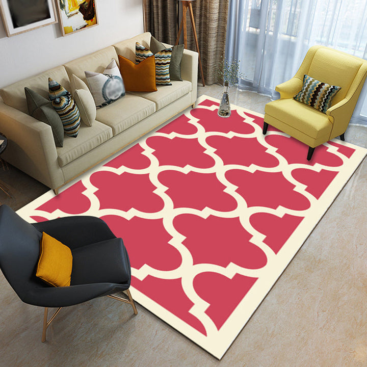 Modernist Geometric Ogee Pattern Rug Multicolor Polyester Rug Non-Slip Pet-Friendly Washable Rug for Living Room | Bowlift