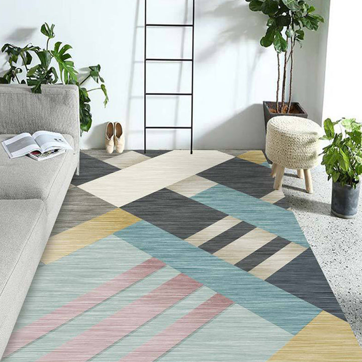 Multicolor Living Room Rug Contemporary Geometric Pattern Rug Polyester Washable Non-Slip Backing Pet-Friendly Rug | Bowlift