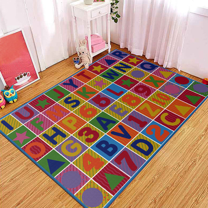 BowLift | Multicolored Letter Pattern Rug Polyester Kids Rug Pet Friendly Washable Non-Slip Rug for the Bedroom