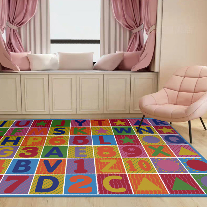 BowLift | Multicolored Letter Pattern Rug Polyester Kids Rug Pet Friendly Washable Non-Slip Rug for the Bedroom