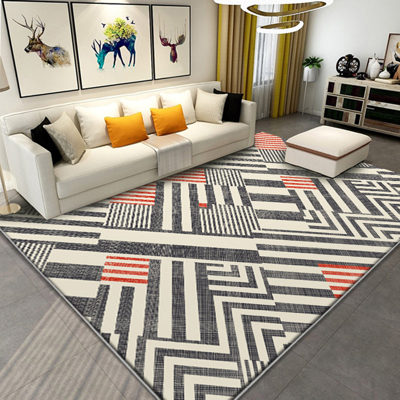 BowLift | Novelty Geometric Pattern Rug with Stripes Multicolor Polyester Rug Non-Slip Pet Friendly Washable Rug for Living Room
