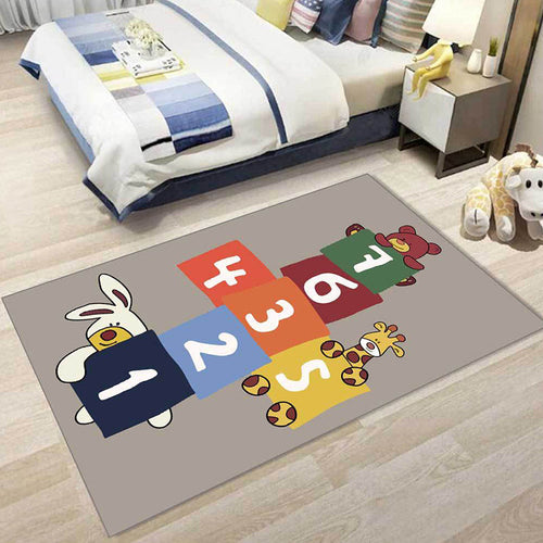BowLift | Stylish animal print rug with number beige and brown children's rug polyester pet-friendly washable non-slip area rug for decoration