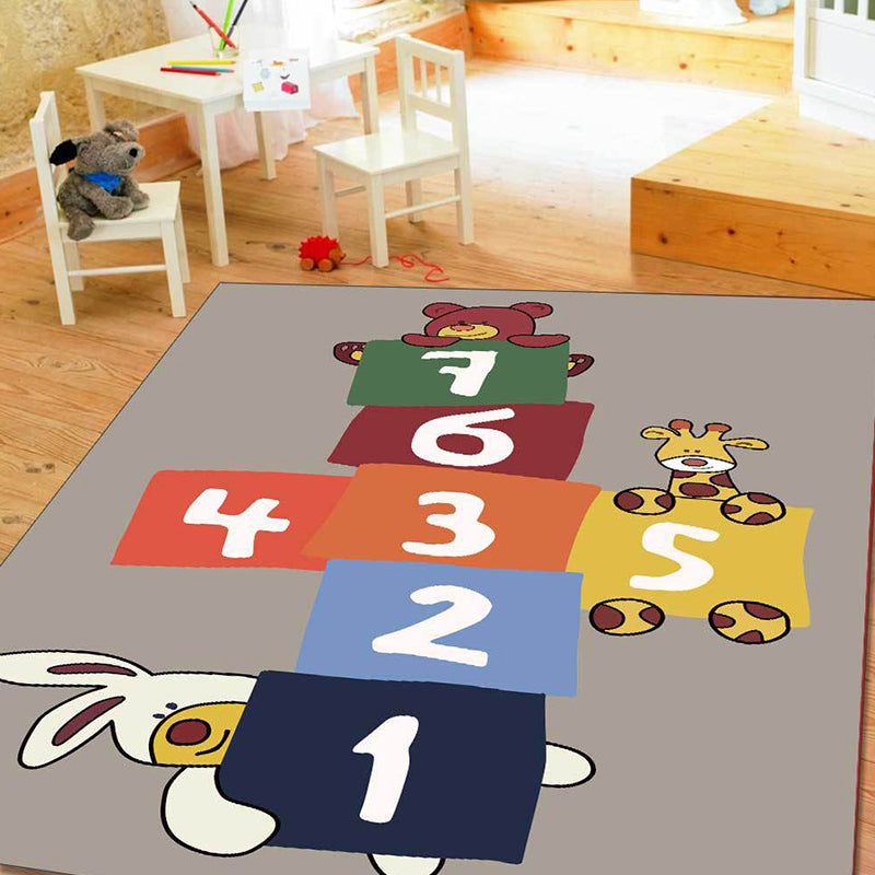 BowLift | Stylish animal print rug with number beige and brown children's rug polyester pet-friendly washable non-slip area rug for decoration