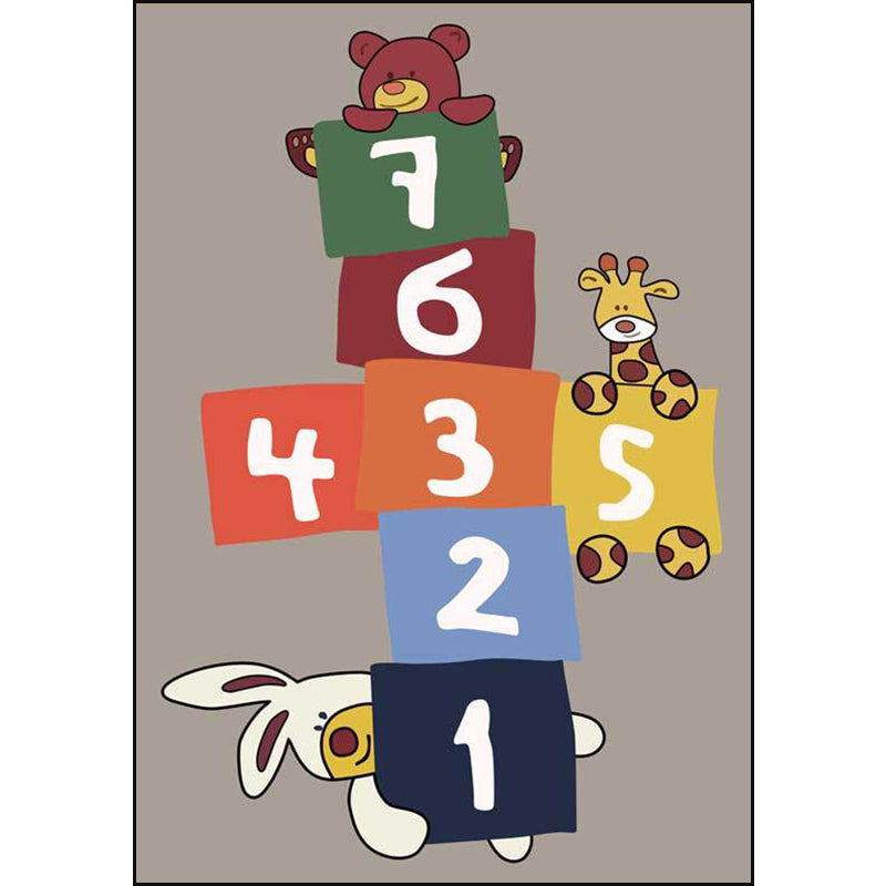 BowLift | Stylish animal print rug with number beige and brown children's rug polyester pet-friendly washable non-slip area rug for decoration