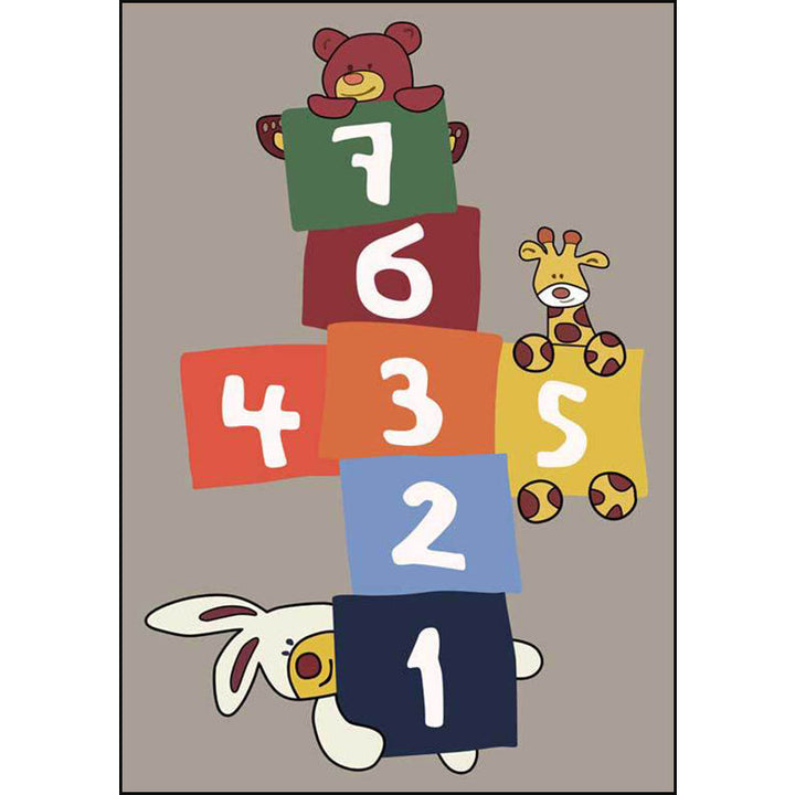 BowLift | Stylish animal print rug with number beige and brown children's rug polyester pet-friendly washable non-slip area rug for decoration